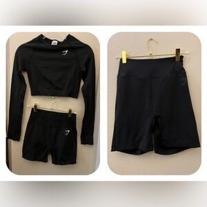 Gymshark Black Long Sleeve Top and Shorts Set